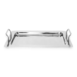 Plateau de service rectangle moderne en acier inoxydable argenté avec poignées, assiette de service pour aliments et boissons de cuisine d'hôtel et de restaurant - Product Image 2