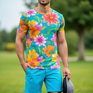 OEM Printed T Shirt Shorts Two Piece Set <b>Men's</b> 100% Cotton Print Shorts Sleeve Tee Shorts Sets <b>Mens</b> - Product Image 4