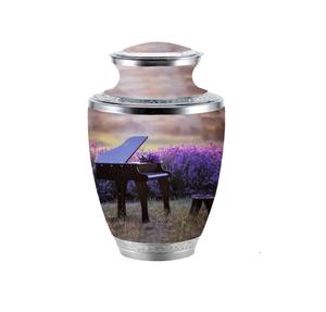 Urna de cremación de aluminio antiguo para adultos, suministros funerarios para cenizas humanas, tema de Piano impreso con colección exclusiva - Product Image 1
