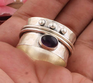 Wholesale 925 Sterling Silver Handmade <b>Spinner</b> <b>Ring</b> with Amethyst Gemstone Brass and Hammered Gift Idea - Product Image 2