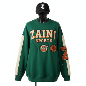 Sweat-shirt oversize pour femme en coton et polyester, design à panneaux verts, broderie en chenille, logo personnalisé, sweat-shirts respirants pour femme - Product Image 1