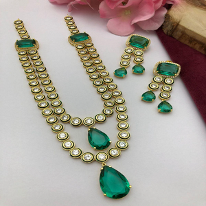 ชุดสร้อยคอ kundan หรูหราสำหรับผู้หญิงหินประดับชาติพันธุ์เหมาะสำหรับสวมใส่เจ้าสาวฟังก์ชั่นงานรื่นเริงและงานเลี้ยง - Product Image 1