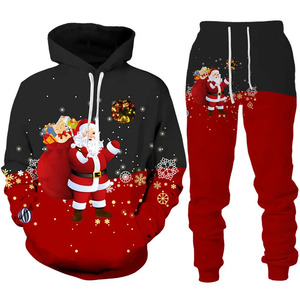 Conjunto de Sudadera con Capucha y Pantalones de Papá Noel con Estampado de Serigrafía Festivo Unisex, Talla Grande, Ropa Deportiva Ecológica y Gruesa para Invierno - Product Image 6