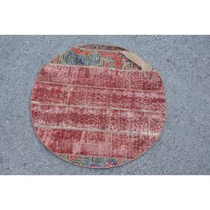 Alfombra Roja turca vintage de 2,8x2,8 pies, diseño ecléctico de retazos, lana, área grande, área rectangular, 10mm, abstracto para látex de pasillo - Product Image 3