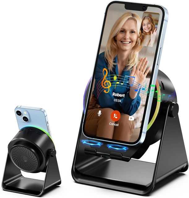 Lonvel Wireless Induction for V5.3 4-in-1 Speaker Phone Stand RGB Ambient Light 360 Adjustable Holder for