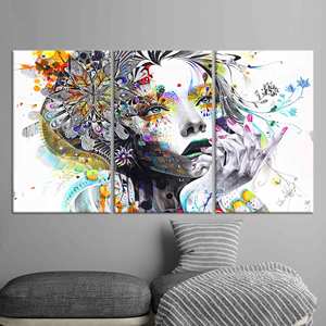 Portrait d' Femme Abstraite : Art Mural sur Toile Imprimée, Design Graphique Moderne, LOT DE 3 TOILES - Product Image 1