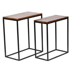 Juego de mesa cuadrada de hierro moderna de 2 uds con embalaje anidado superior de madera y acabado de recubrimiento de polvo negro inferior - Product Image 5