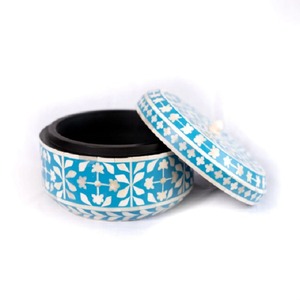 Organizador de joyas con incrustaciones de hueso hecho a mano artesanal, caja redonda decorativa de almacenamiento de lujo para accesorios y tesoros - Product Image 2