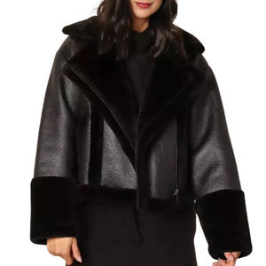 Custom Premium Leather Fur <b>Jacket</b> for Women Real Fur <b>Collar</b> Winter Coat Casual Style - Product Image 4