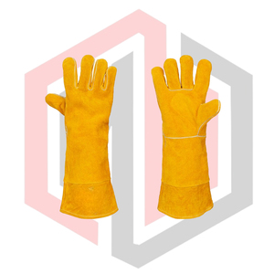 Gants de soudage en cuir jaune, manchette longue de 14 pouces, 11 oz d'épaisseur, résistants à la chaleur/au feu, antistatiques, sans silicone, sans poudre - Product Image 1