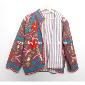 Custom handMade Embroidered Suzani Woven <b>Wool</b> Jackets with Cotton Filled Artisan Craftsmanship Windproof Multi Coloured jacket - Product Image 6