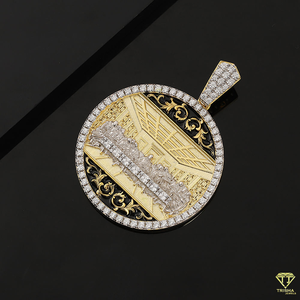 Pendentif rond en argent 925 personnalisé avec diamant de laboratoire VVS bijoux Hip Hop breloque glacée plaqué or et rhodium émail noir - Product Image 4