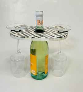 Antique Ivory <b>White</b> <b>Kitchen</b> Tabletop Bone Inlay Engraved Wine Caddy Two Glasses Storage <b>Accessory</b> OEM ODM Design Living Room - Product Image 2