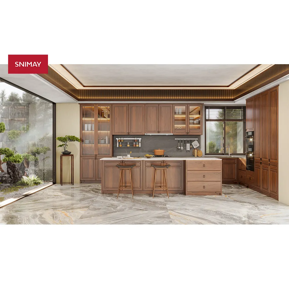 Snimay sang trọng đầy đủ trang bị đồ nội thất bằng gỗ hồng mộc thiết kế truyền thống Shaker phong cách Modular hoàn chỉnh tủ bếp gỗ trong Malaysia