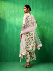 ADAA ชุดสูทผ้าฝ้ายลายดอกกุหลาบสีชมพูสำหรับผู้หญิงเดรสลำลองพิมพ์ลายมีช่องรอบเอวตามธรรมชาติ - Product Image 5