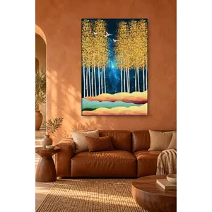 Impression sur toile Forêt de bouleaux aux feuilles dorées de Fida sous une nuit étoilée - Product Image 3