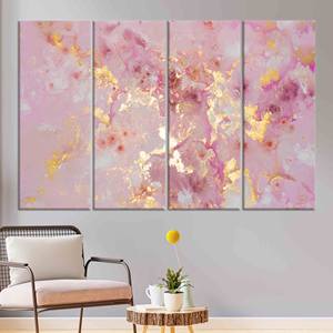 Arte impreso en lienzo con diseño de mármol rosa y dorado: elegante diseño con tinta alcohólica, JUEGO DE 4 LIEÑOS - Product Image 1