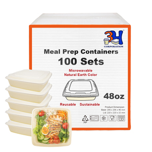 Contenitori per la preparazione dei pasti 3H da 48 once, confezione da 100, 200 pezzi di contenitori quadrati per alimenti da asporto con coperchi, senza BPA, adatti a microonde/lavastoviglie/congelatore - Product Image 1