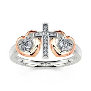 Jeulia Christian Faith Heart & <b>Cross</b> Round Cut Sterling <b>Silver</b> <b>Ring</b> - Product Image 1