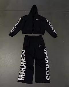 OEM&ODM Fashion Pattern Screen Printing <b>Men's</b> <b>Zipper</b> <b>Cardigan</b> Hoodie Set Wholesale Customization - Product Image 1