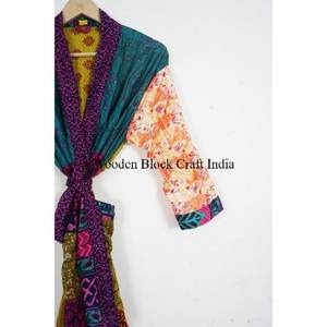 Elegant Silk Floral Patchwork Kimono <b>Robe</b> <b>Women</b> Plus Size Luxury Bridal Dressing Gown Bohemian Honeymoon Loungewear Summer Wear - Product Image 3