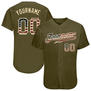Direct Ommiz Industrie Authentique Sportswear Personnalisé Olive Vintage USA Drapeau Authentique Salut Au Service Maillot De Baseball - Product Image 1