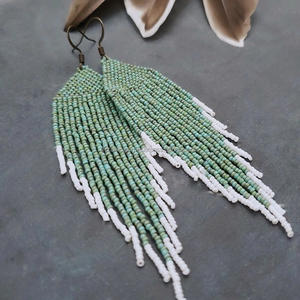 Boucles d'oreilles en perles de rocaille de style bohème solide Vintage fait à la main Chunky Hoop d'Inde Trendy Party Crafts - Product Image 5