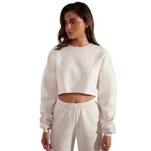 Sudadera recortada para mujer 2025 algodón ecológico cuello redondo manga Regular cálido ajuste holgado Otoño Invierno Base frontal 100% - Product Image 2