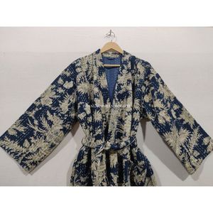 Hecho a mano de algodón indio Maxi vestido Floral impreso estilo Kantha Kimono Premium Albornoz ropa de dormir térmica al por mayor primavera - Product Image 3