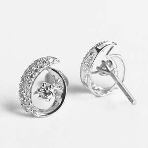Pendientes de Plata de Ley 925 de Primera Calidad para Mujeres y Niñas, con Oro de 14K y Zafiro, Corte Princesa, Diamantes, Forma de Gota de Agua y Luna - Product Image 3