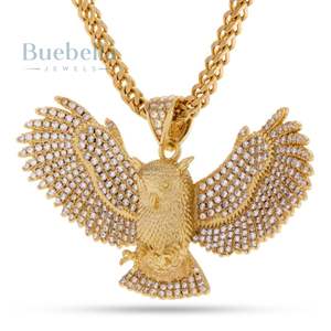 Gran collar de búho con cuernos colgante de Hip Hop helado para hombres símbolo de fuerza y sabiduría joyería ostentosa de lujo - Product Image 1