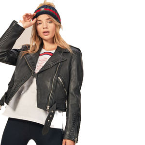 High Quality Women's Casual Soft Leather Jackets Small Size Crop <b>Coat</b> with Stand Collar Regular Fit Outwear - Product Image 1