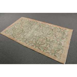 Turkish Vintage Rug, Area 3.8x6.6 ft (115x200 cm) Rug, <b>Brown</b> Patchwork <b>Wool</b> Rug - Product Image 2