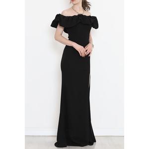 Abito con spacco a balza 582834.1592 di nero. - Product Image 5