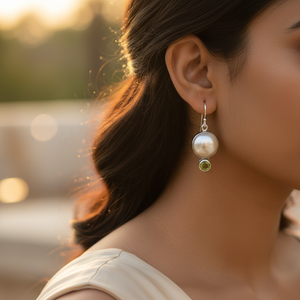 Boucles d'oreilles pendantes vintage en argent 925 avec perle et péridot pour femmes, plaquées or 18 carats, géométriques, or blanc, diamant comme pierre principale, cadeau de mariage - Product Image 3