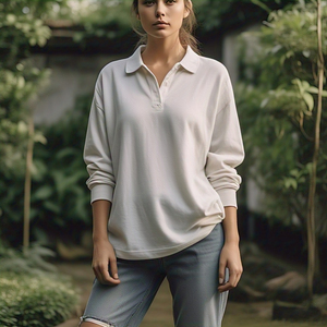 Fashionable Drop Shoulder Long <b>Polo</b> <b>Shirt</b> <b>Women</b> Baggy Turn Down Collar Golf <b>Polo</b> <b>Shirt</b> Ladies - Product Image 4