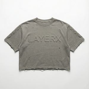 <b>Men</b> High GSM 100% Cotton Boxy Fit <b>Crop</b> <b>Top</b> T-Shirt Custom 3D Embossed Logo Raw Hem Distressed Streetwear Eco-Friendly Breathable - Product Image 1