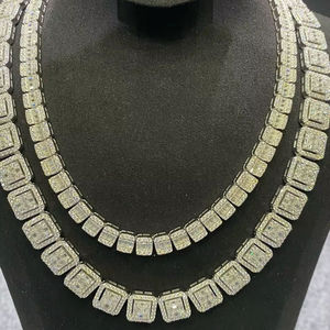 925เงินสเตอร์ลิงโซ่สไตล์คิวบาตัดจากบาแกตประกายเพชรโมอิสซาไนท์สุดงดงามเครื่องประดับสร้อยคอแบบฮิปฮอป - Product Image 1