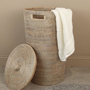 Panier à linge rond en rotin avec couvercle, paniers de rangement faits à la main, rotin naturel, moderne, multifonction, fabriqué au Vietnam - Product Image 3