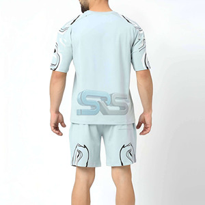 Camiseta de manga corta y pantalones cortos de color contrastante para hombre, chándal de algodón 100%, ropa deportiva de alta calidad, conjunto de gimnasio con logotipo personalizado para verano - Product Image 5