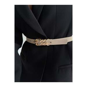 Ceinture fine pour femme à boucle carrée, ceinture de taille, ceinture pour robe, ceinture pour jupe, ceinture pour pantalon - Beige - Product Image 5
