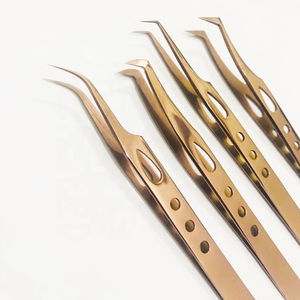 Pince à épiler d'extension de cils en acier inoxydable japonaise personnalisée en gros faite à la main en fibre d'or rose lisse - Product Image 3