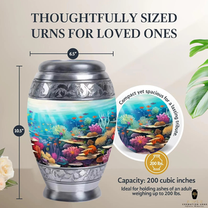 Urnas de cremación de aluminio hechas a mano, diseño de peces, urnas de cremación con revestimiento Meena, diseño a prueba de fugas, recuerdo 3 Cu y grande 220 Cu - Product Image 2