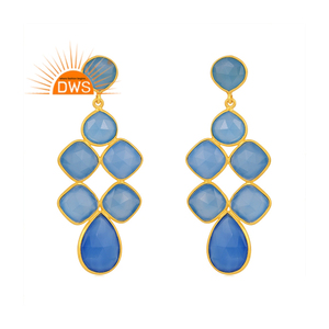 Último diseño de plata esterlina 18K chapado en oro Natural azul Calcedonia piedra preciosa colgante pendiente Demi joyería fina fabricante - Product Image 1