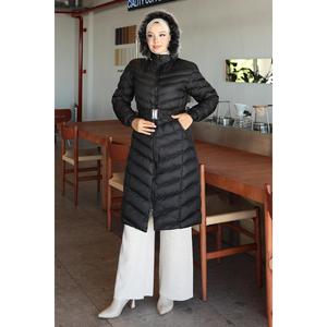 Chaqueta Inflable Negra con Capucha 6155, Gabardina Larga - Product Image 1