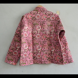 Chaqueta de algodón indio, chaqueta rosa de algodón acolchado, chaqueta hecha a mano, chaqueta para mujer, abrigo bohemio, chaqueta floral, abrigo estampado bloque - Product Image 5