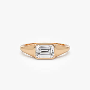 Bague solitaire en diamant de laboratoire taille émeraude raffinée 1,00 carat total, couleur E-F, clarté VS, or 14K, sur commande, pour femme - Product Image 3