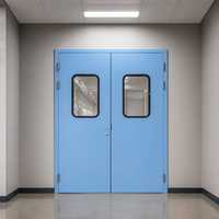 Porte industrielle moderne en acier à double ouverture, robuste, avec panneau de verre visible, bien étanche, pour salle blanche, vente directe usine OEM/ODM