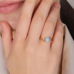 Elegant 18K Gold Plated <b>Blue</b> <b>Opal</b> Birthstone <b>Ring</b> Stylish Certified Wedding Party Jewelry Gift for Women Bulk Available India - Product Image 5
