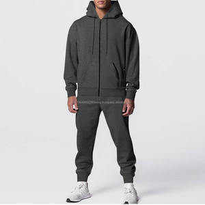 2025 pleine fermeture éclair Style printemps automne hommes athlétique sport survêtement décontracté 2 pièces couleur unie à capuche survêtement hommes survêtement ensemble - Product Image 3